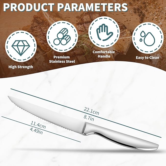 Steak Knife Set of 8, Serrated Steak Knife, Kitchen Steak Knives, Steak Knives - Image 3