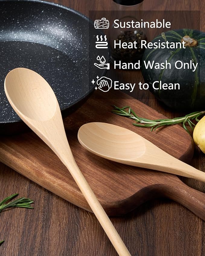 MORGLES 12 Pcs Wooden Spoons for Cooking, 12 Inches Soup Spoons for Eating - Image 5
