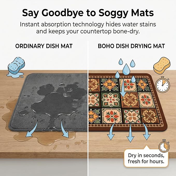 Boho Dish Drying Mat for Kitchen Counter - Image 4