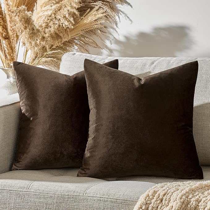 GIGIZAZA Brown Velvet Pillow Covers 22x22, Square Solid Throw Pillow Covers - Image 5