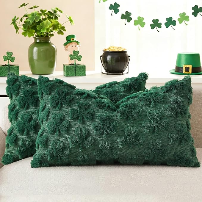 decorUhome St. Patrick’s Day Shamrock Green Pillow Covers 12x20 Inch Set of 2 by decorUhome