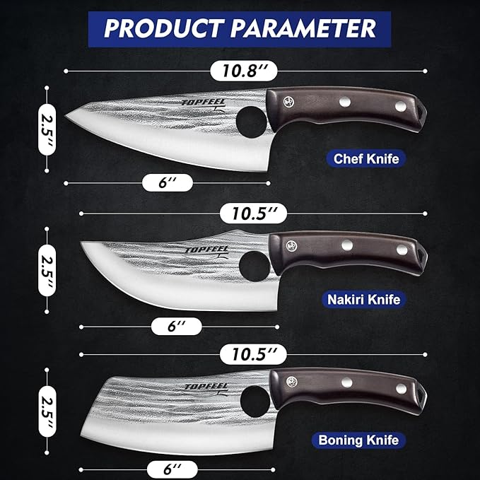 Topfeel 3PCS Butcher Knife Set Hand Forged chef knife Boning Knife, High Carbon - Image 6