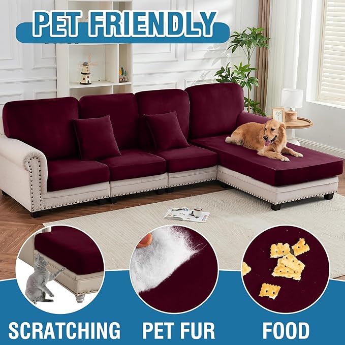 Couch Cover 8-Piece Elastic Velvet Couch Cushion Covers & Chaise Slipcovers - Image 3