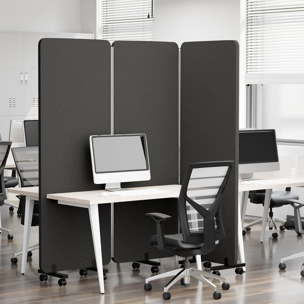 3 Panel Foldable Office Partitions, Mobile Cubicle Wall with Wheels