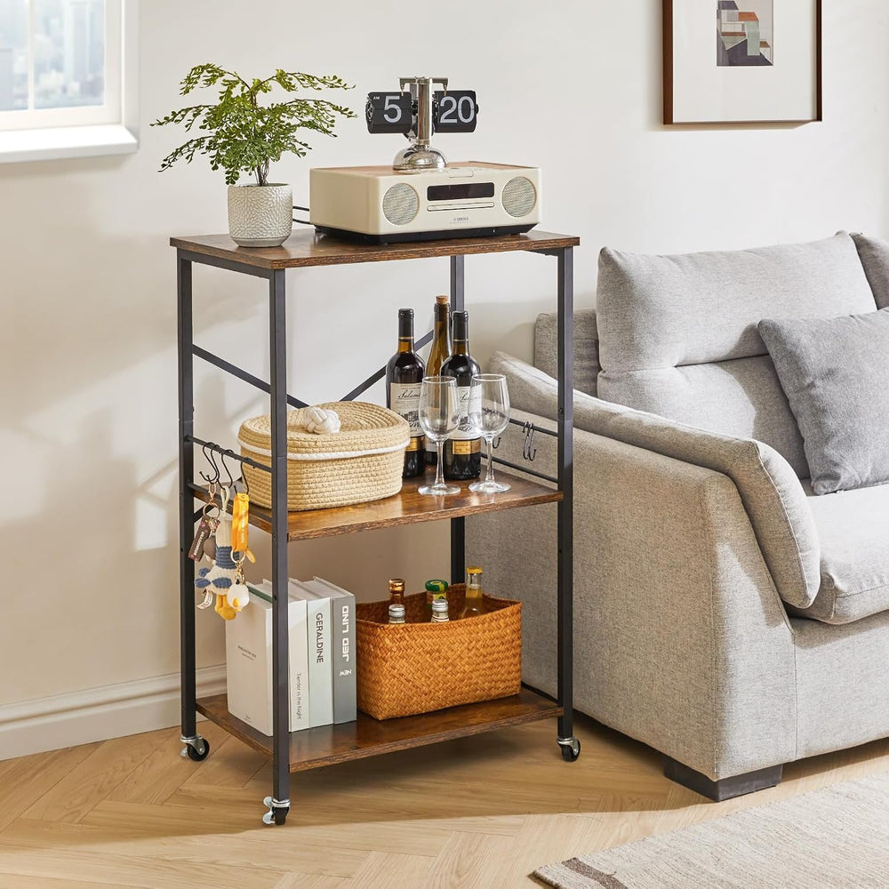 IBUYKE Kitchen Shelf Cart, 3-Tier Microwave Oven Stand, Baker’s Rack with Met...