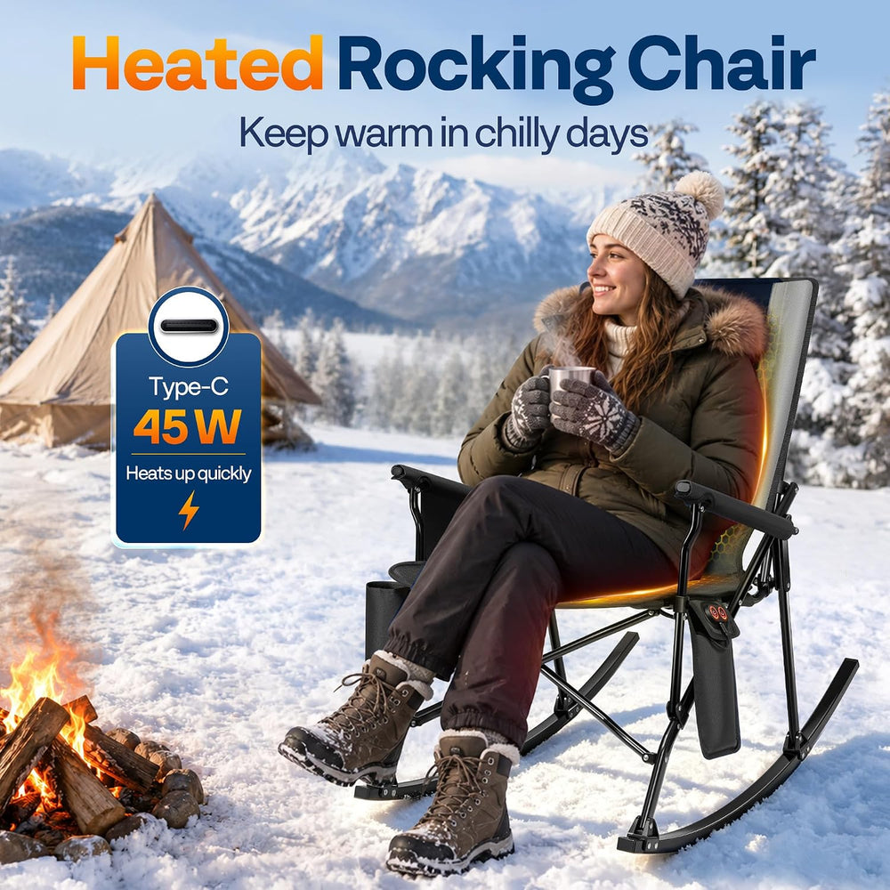 VIVOHOME Oversized Heated Rocking Camping Chair with 20000 mAh Power Bank