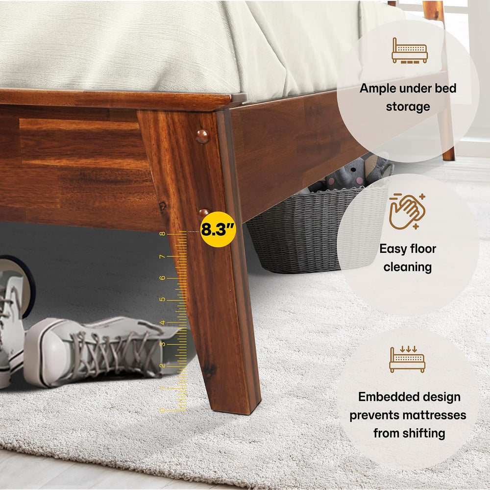 Acacia Kaylin Bed Frame with Headboard Solid Wood Platform Bed, King Bed Fram...