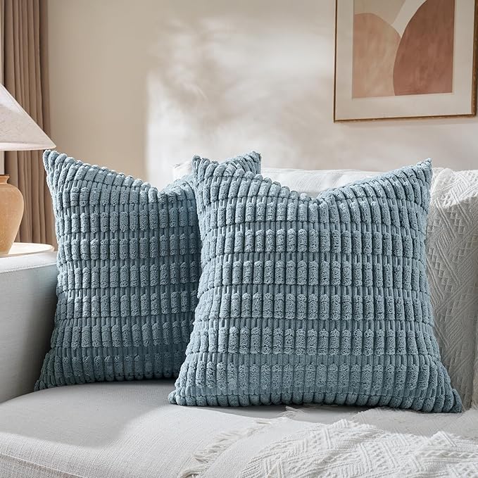 Fancy Homi 4 Packs Boho Light Blue Decorative Throw Pillow Covers 22x22 Inch - Image 5