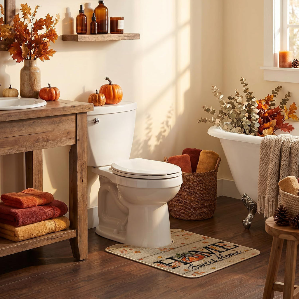 Artoid Mode Home Sweet Home Pumpkin Fall U Shaped Toilet Rug 20x24 Inch | Non-Slip Low-Profile Bathroom Decor Bath Contour Mat