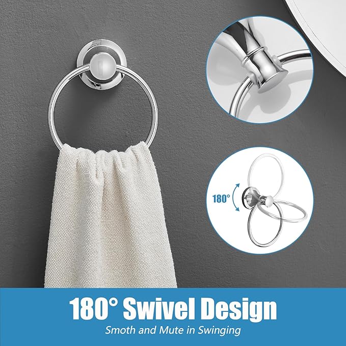 RUMOSE Toilet Paper Holder and Hand Towel Ring Polished Chrome Wall Mount - Image 3