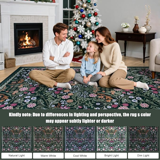 Area Rug Living Room Rugs: Floral 5x7 Washable Rug Vintage Soft Boho Non-Slip - Image 9