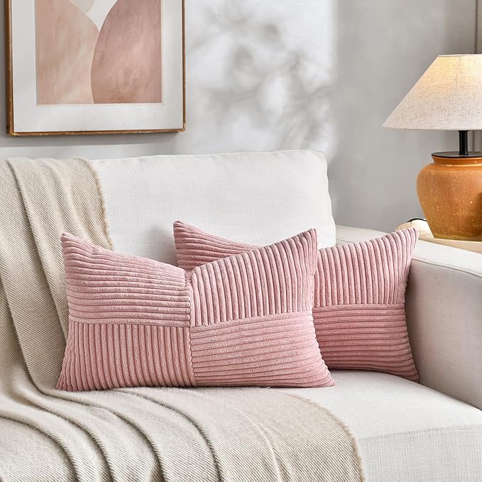 Fancy Homi 2 Packs Blush Pink Lumbar Decorative Throw Pillow Covers 12x20 Inch - Image 5