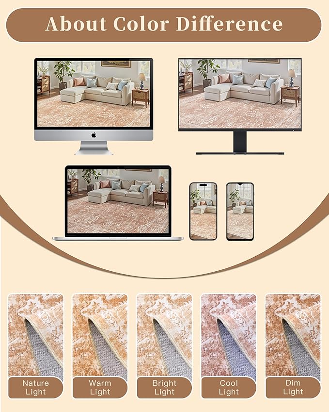 Madane 5x7 Area Rugs for Living Room, Washable Vintage Rug - Image 8