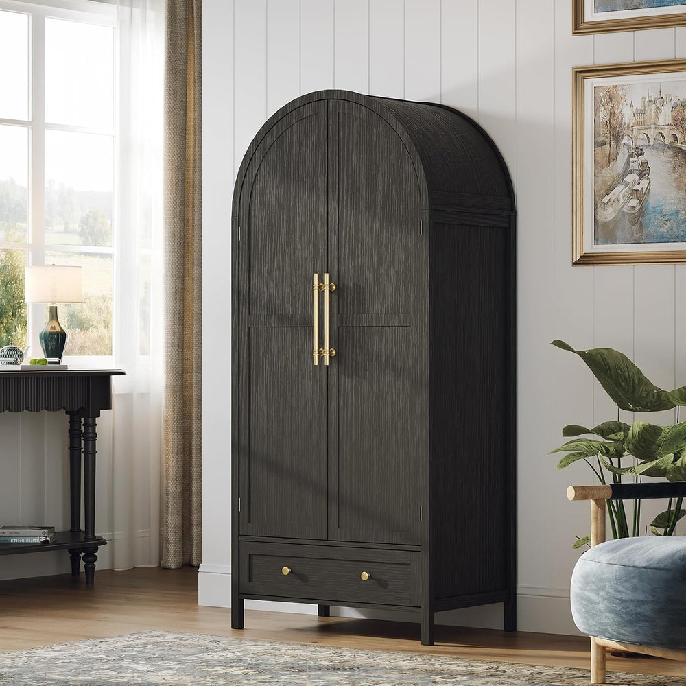 VINGLI Arched Wardrobe Closet Armoire with Doors and Drawer, Bedroom Armoires...