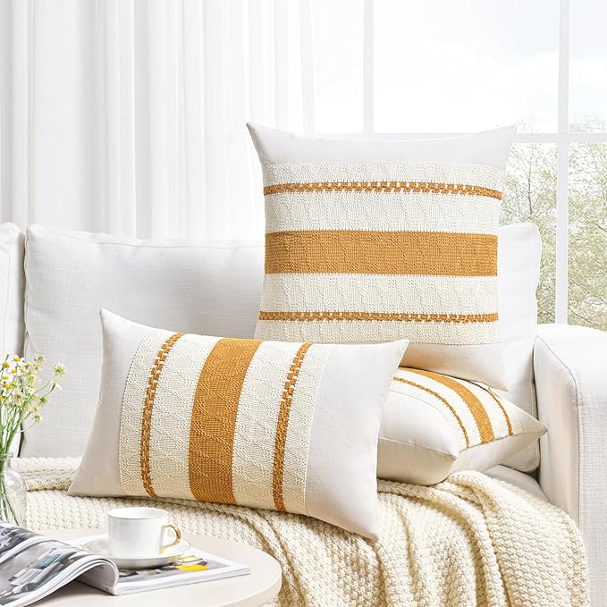 Fancy Homi Set of 1 Mustard Yellow Fall Decorative Throw Pillow Cover 16x16 Inch - Image 6