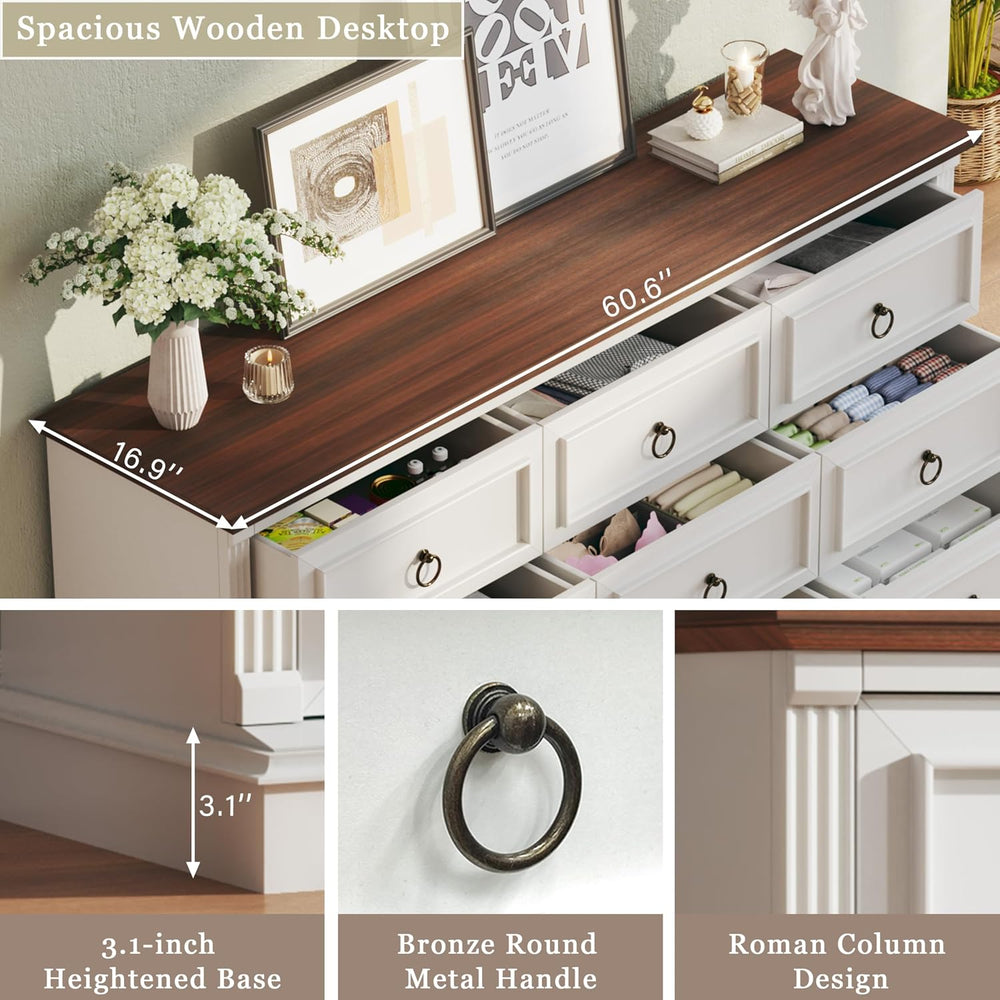 HUAHUU Farmhouse 9 Drawer Dresser for Bedroom, 60" Wide Chest of Drawers...