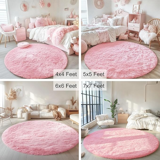 OLANLY Pink Round Rugs for Bedroom - Image 9