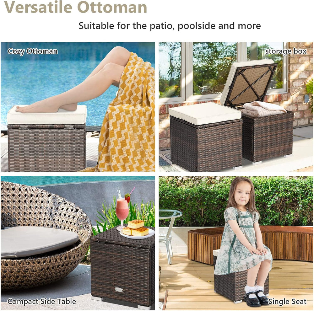 ORALNER 16" Outdoor Ottoman, Set of 2 Wicker Ottoman with Storage, All-W...