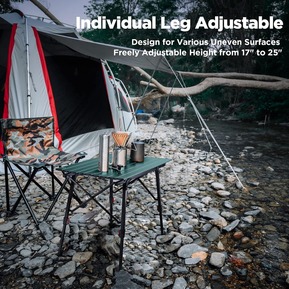 VILLEY Portable Camping Table with Adjustable Legs, Aluminum Folding Table