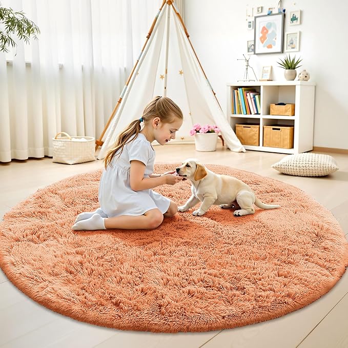 OLANLY Muted Orange Round Rugs for Bedroom - Image 2