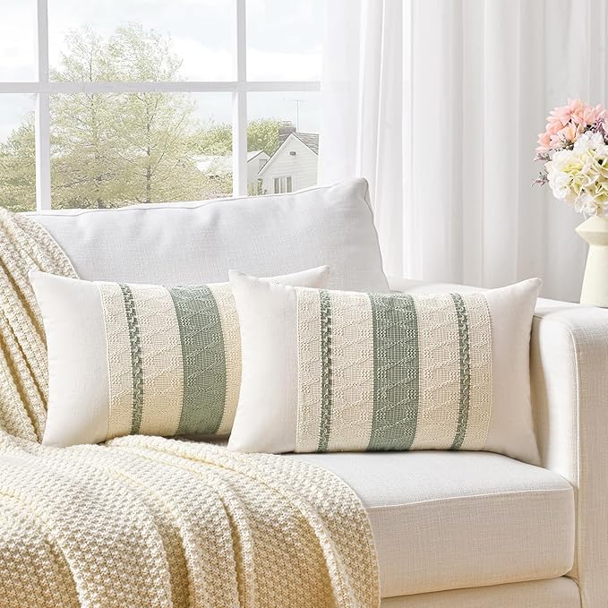 Fancy Homi Set of 1 Sage Green Boho Lumbar Decorative Throw Pillow Covers 16x24 - Image 2