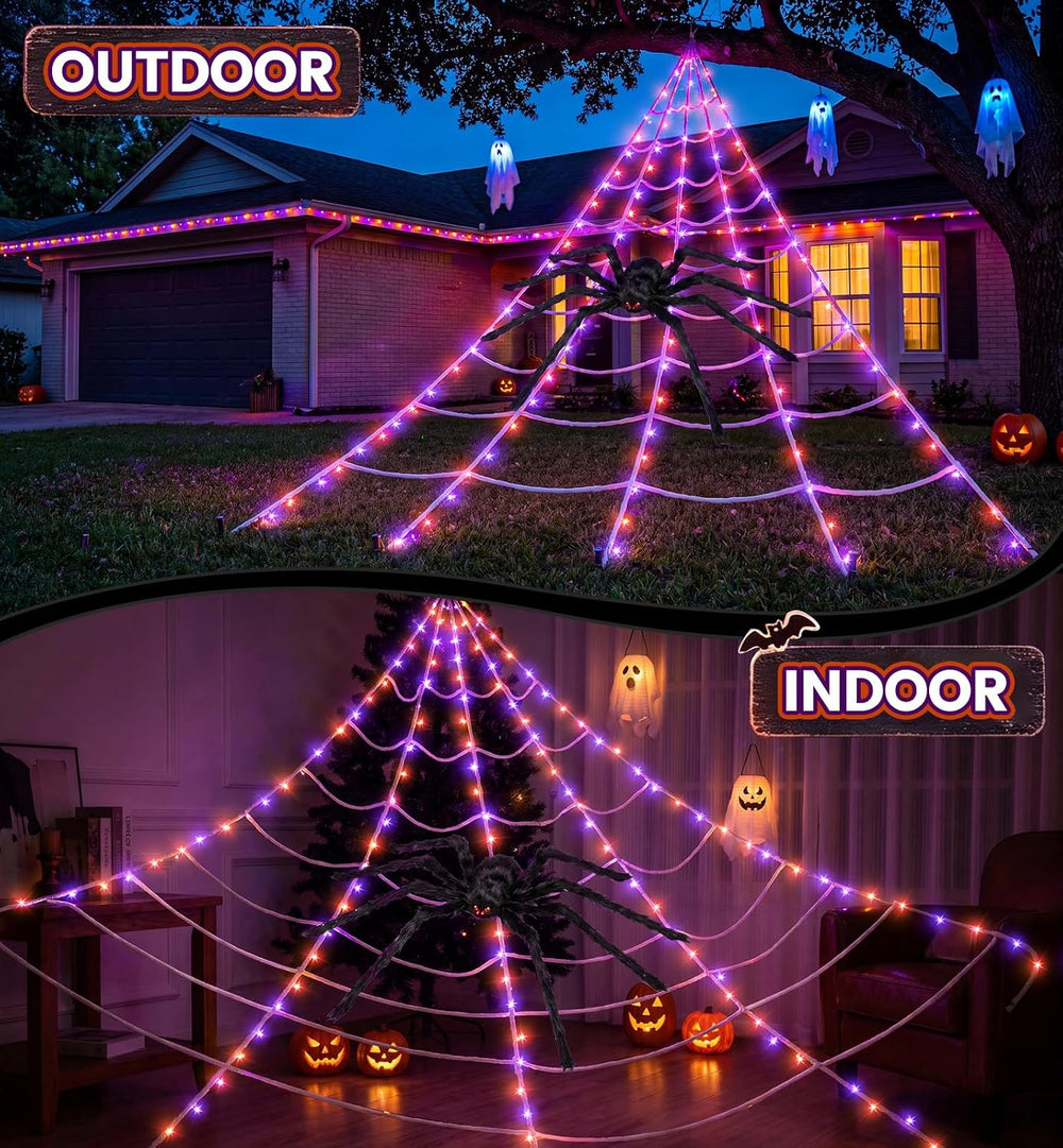 Upgrade Halloween Spider Web Decorations Outdoor + 59" Giant Spider Décor
