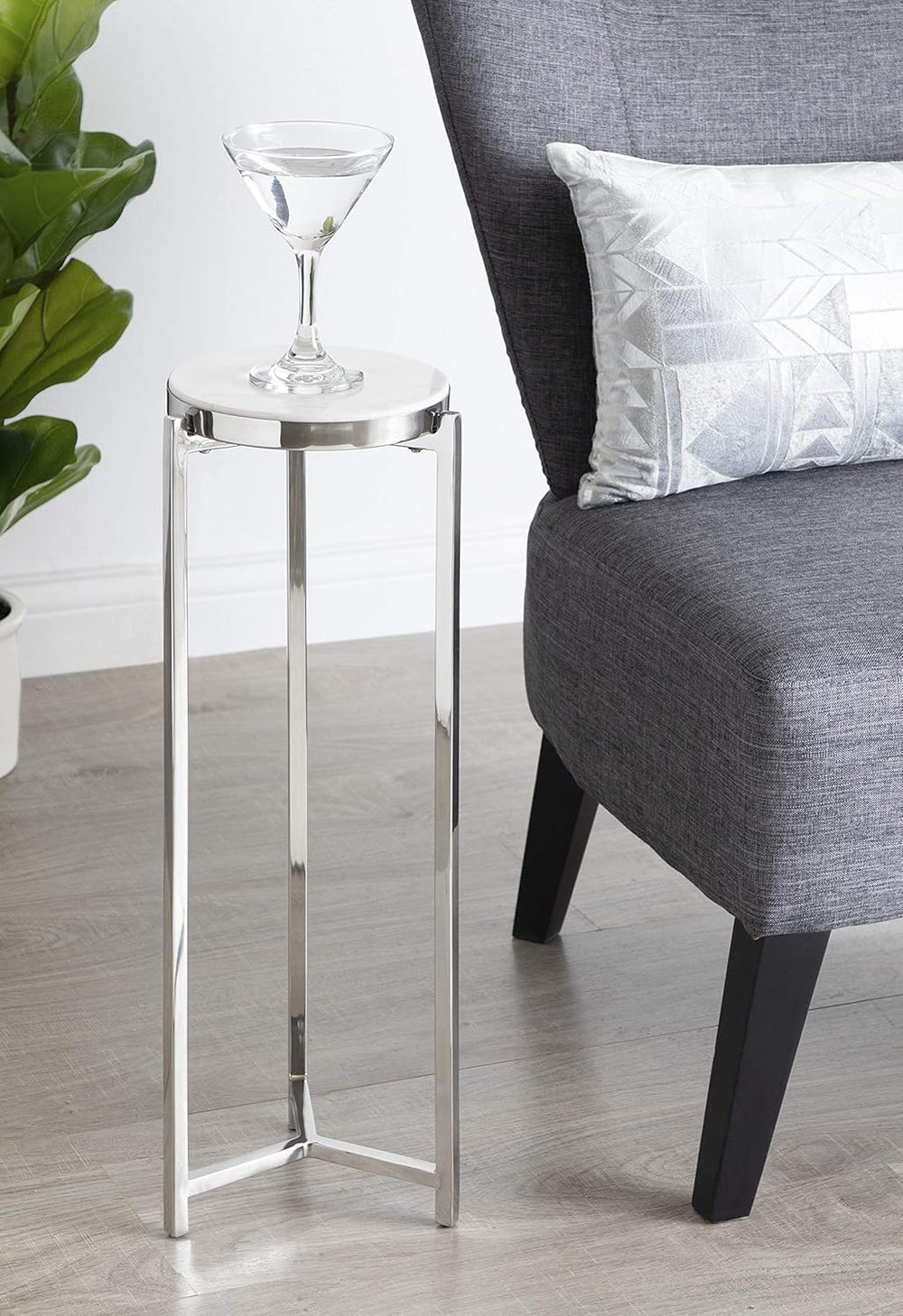 Kate and Laurel Aguilar Glam Round Drink Table, 8 x 8 x 23, Silver and White,...
