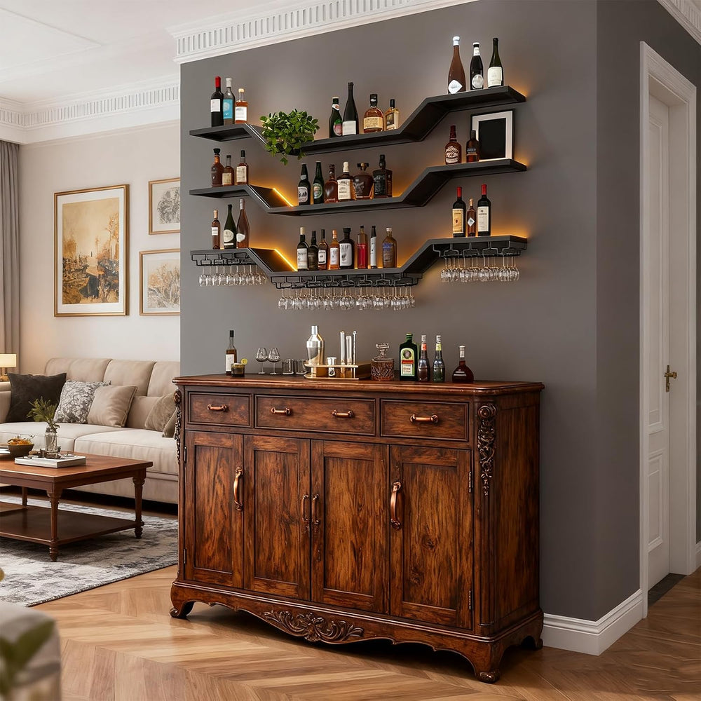 31.5"Modern LED Wine Rack Wall Mounted,3-Tier Floating Bar Shelves | Lar...