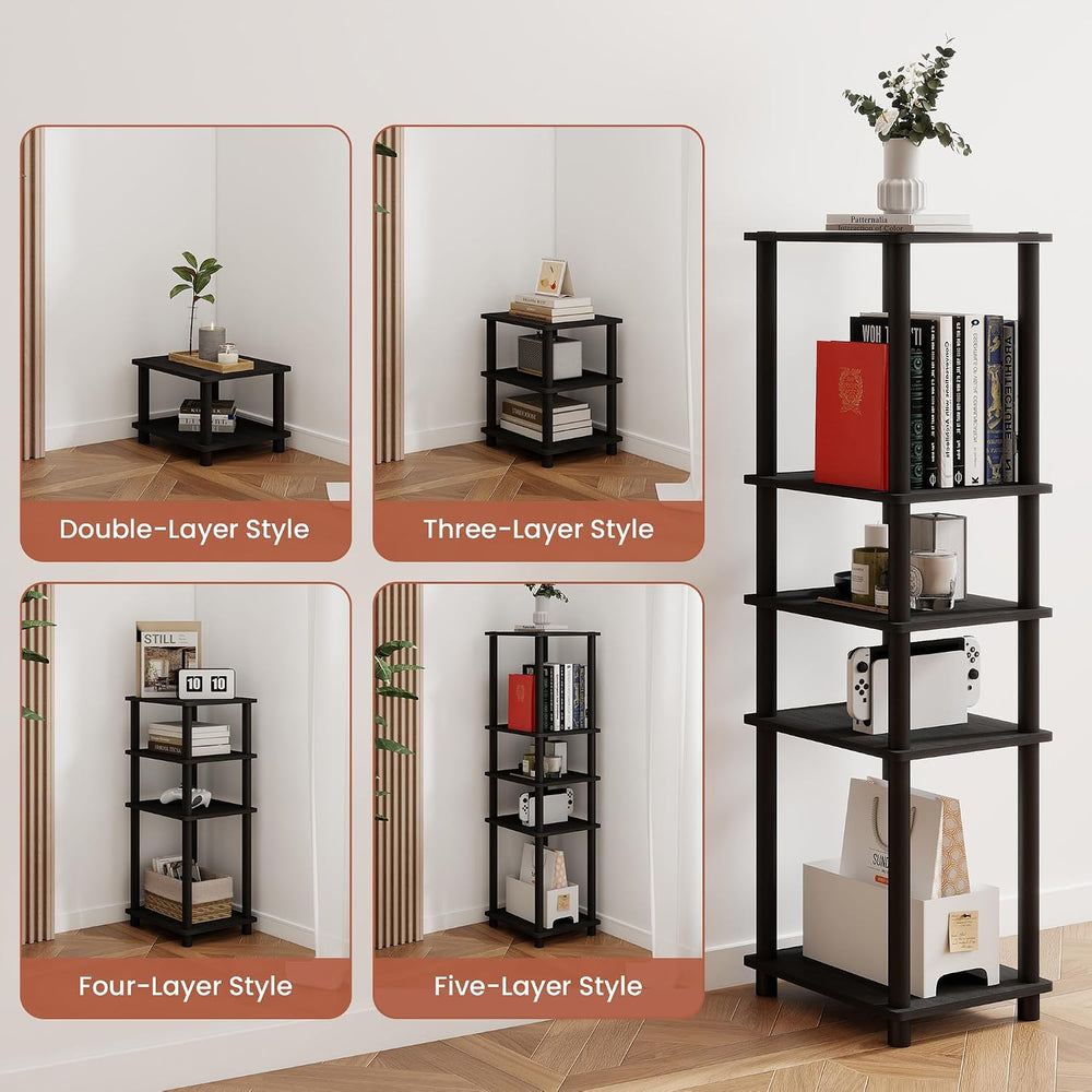 3-Tier Black End Tables Set of 2, Engineered Wood Small Side Tables with Stor...