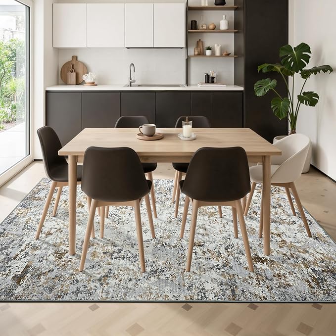 Toneed Abstract Area Rug Modern Washable Rug Soft Non Slip Rug Low Pile - Image 4