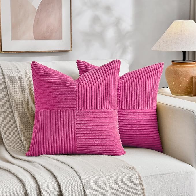 Fancy Homi 2 Packs Hot Pink Decorative Throw Pillow Covers 18x18 Inch - Image 5