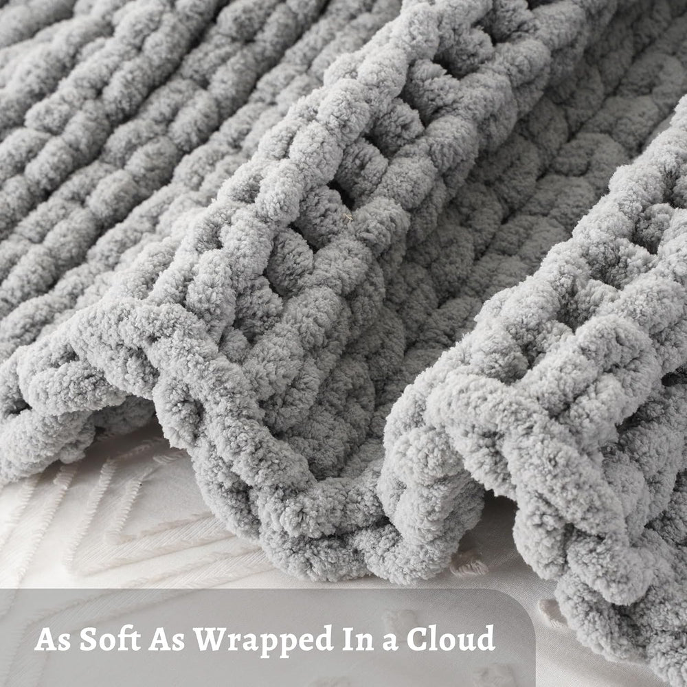 Chunky Knit Throw Blanket for Couch, Light Grey Throw Blanket 50"x60"