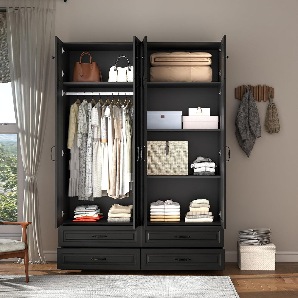 Black Armoire Wardrobe Closet: 88" Extra Tall Wardrobe Closet with 4 Dra...