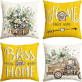 AVOIN colorlife Bless Our Home Farmhouse Eucalyptus Leaves Throw Pillow Covers by AVOINcolorlife