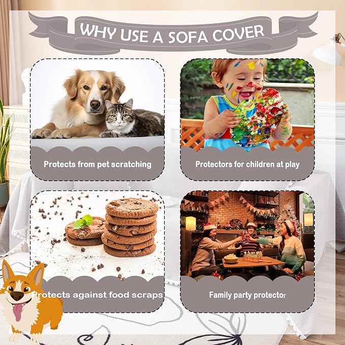 HANDONTIME Couch Cover for Dogs Grey Sectional Couch Covers for 3 Cushion Couch - Image 4
