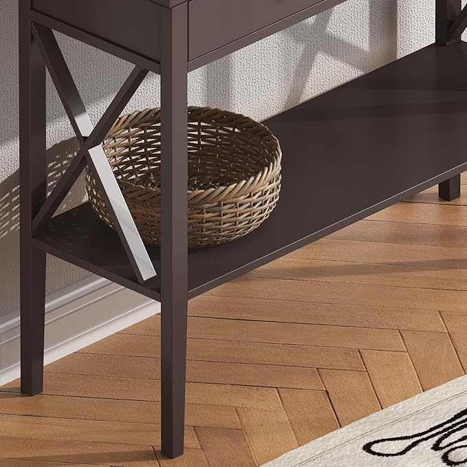 ChooChoo Console Table with Drawers, Narrow Wood Accent Sofa Table Entryway T...