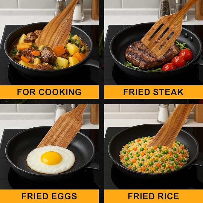 Best Acacia Wood Spatula for Cooking Non Toxic Wooden Kitchen Utensil Set Flat - Image 3