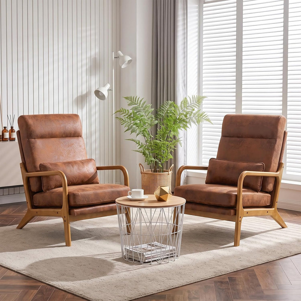 Bonnlo High Back Microfiber Rustic Accent Chairs Set of 2, Upholstered Mid Ce...
