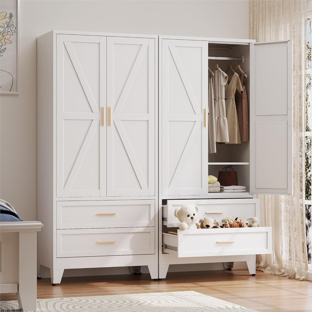 Baborokic Metal Wardrobe Cabinet with Hanging Rod,71" Armoire Wardrobe C...