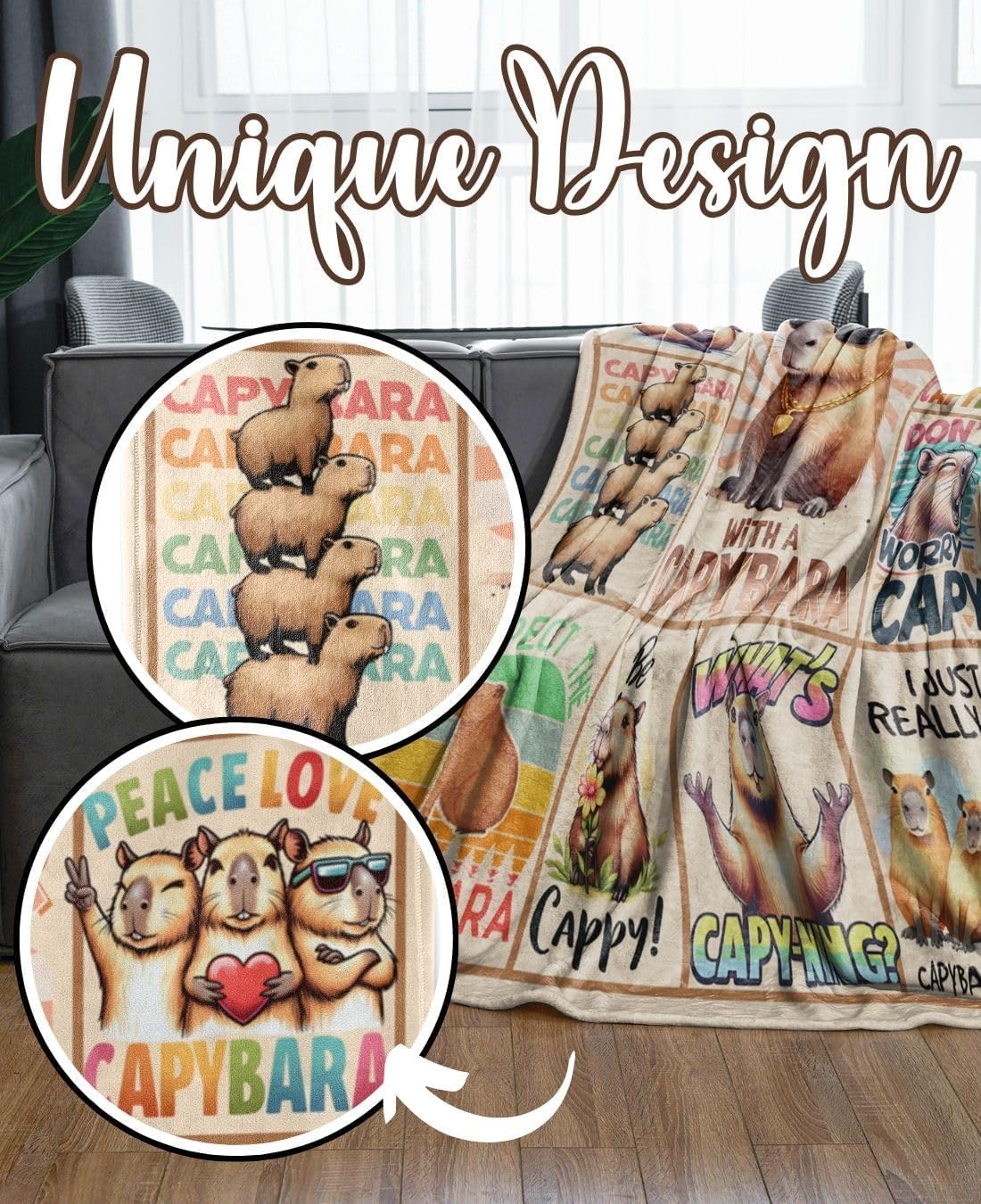 Capybara Blanket Gifts for Women Men Kids Boys Girls, Funny Gifts for Capybara Lovers on Thanksgiving, Christmas, Birthday-40 x 50"