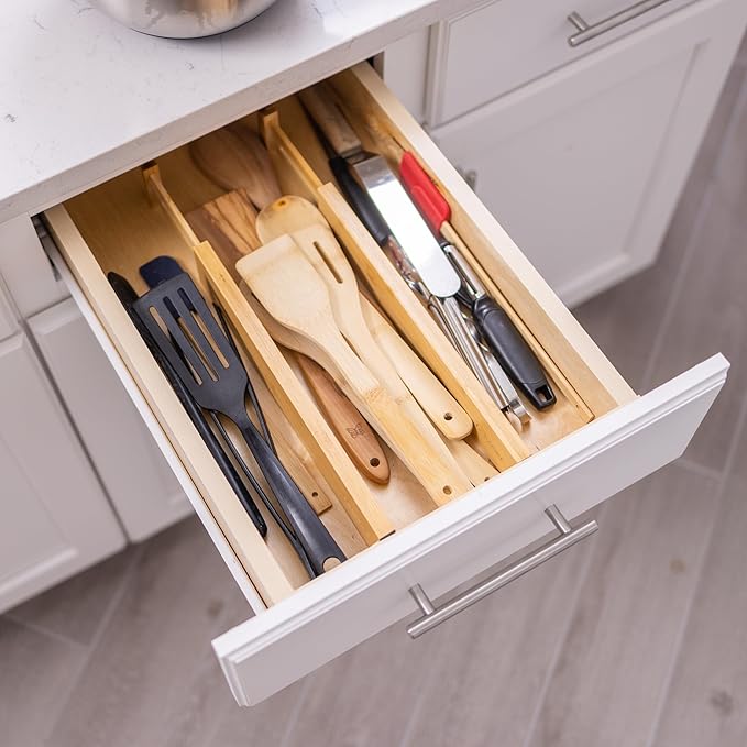 Fabsome Drawer Divider 6 Pack, Bamboo Kitchen Dividers Organizers Adjustable - Image 3