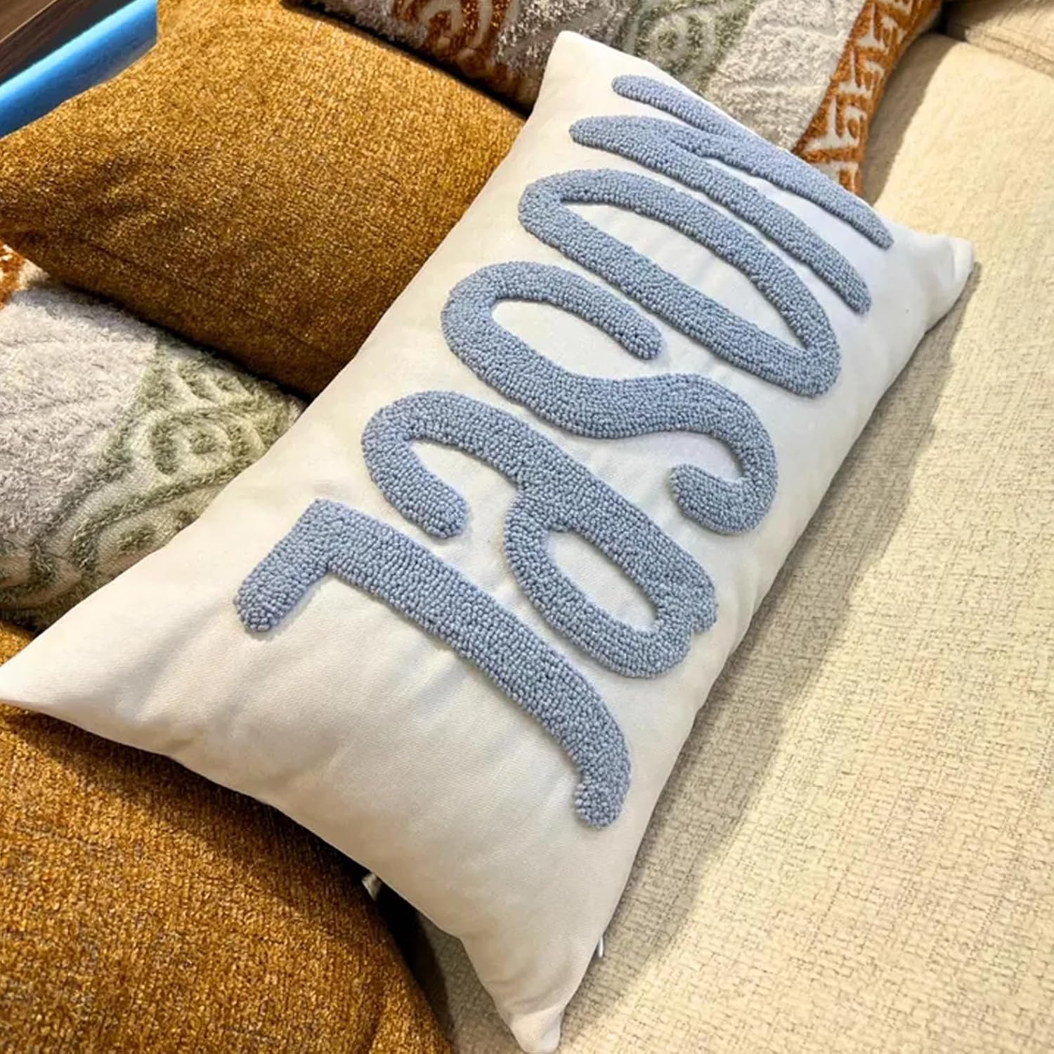 Personalized Pillow Cover w/Initial, Monogram Pillow Custom Name, Home Office Decor Punch Needle Embroidered Custom Room Decor for Couple Gift Cushion, Customizable Size