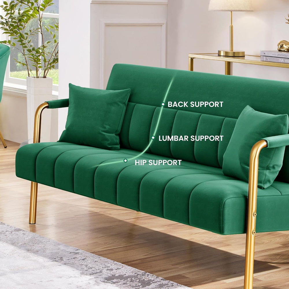 Yaheetech 56.5" Small Sofa 2 Seater Couch with Gold-Tone Legs, Green