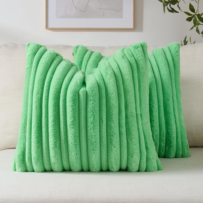 FUTEI Pack of 2 Faux Rabbit Fur Throw Pillow Covers 26x26 Inch,Grass Green