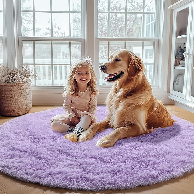 ONASAR Light Purple Round Area Rug 4ft, Soft Bedroom Circle Rugs Floor Mats - Image 5