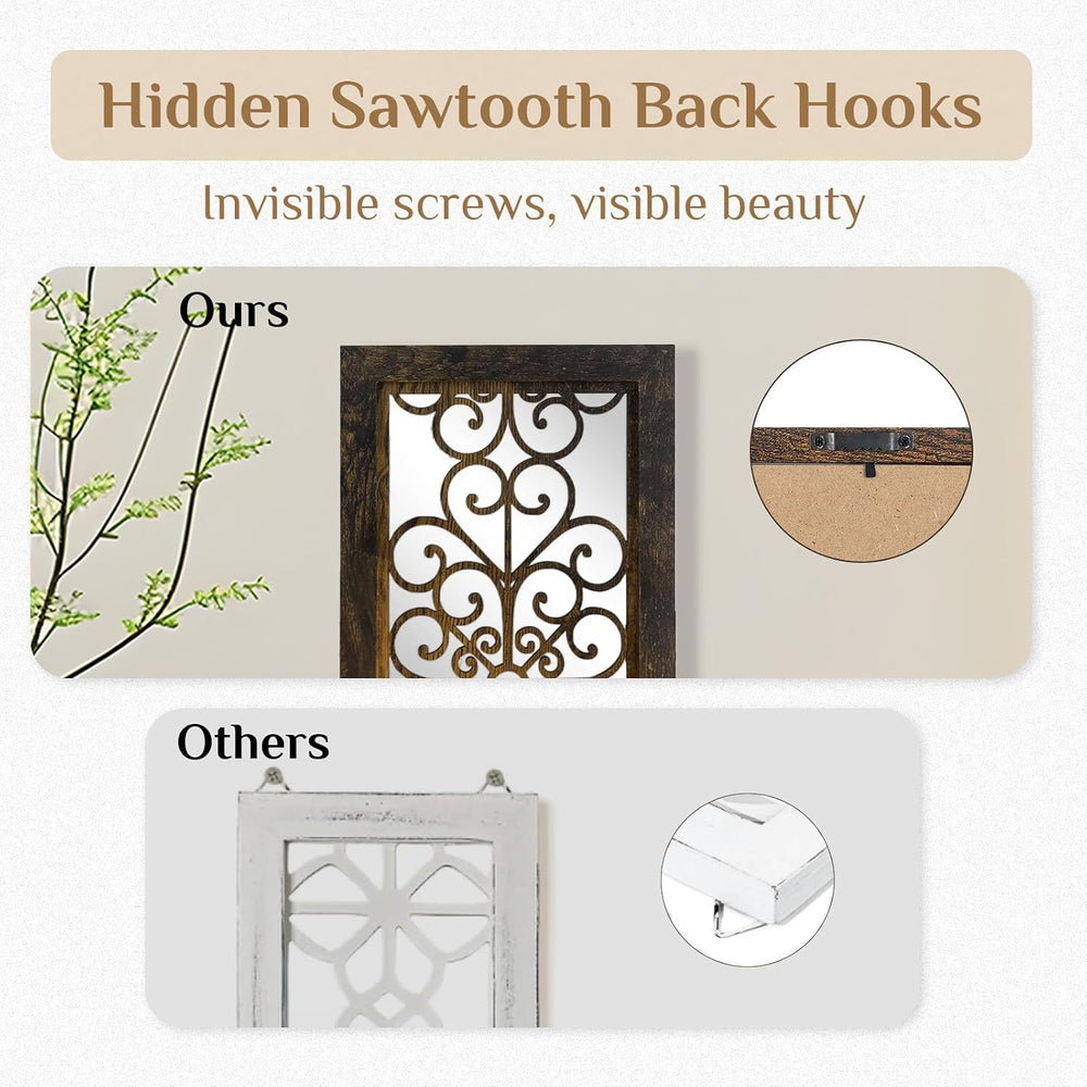 Mirrored Browm Wall Candle Sconces Set of 2 with Scrollwork Design
