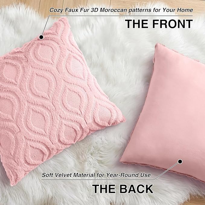 decorUhome Throw Pillow Covers 26x26 Inch Set of 2, Soft Plush Faux Wool Pink - Image 8