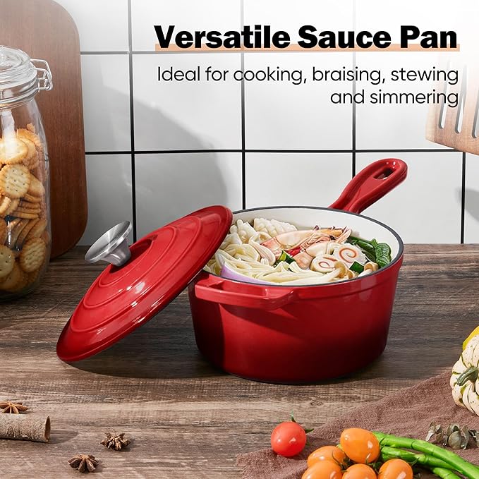 Homikit 1 Quart Saucepan with Lid, Small Enameled Cast Iron Sauce Pan, Enamel - Image 7