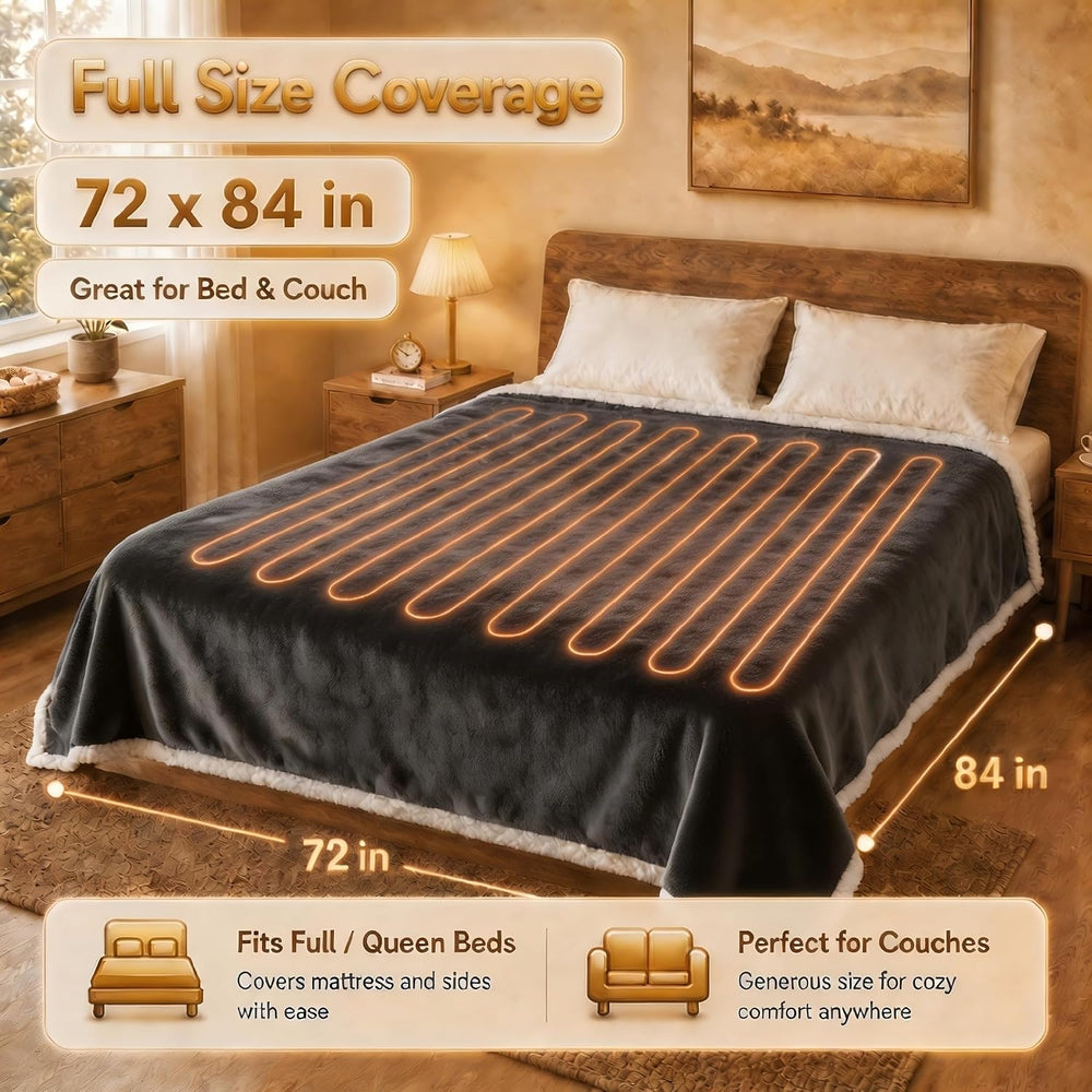 Electric Heated Blanket Full Size 72"x84", Dark Grey