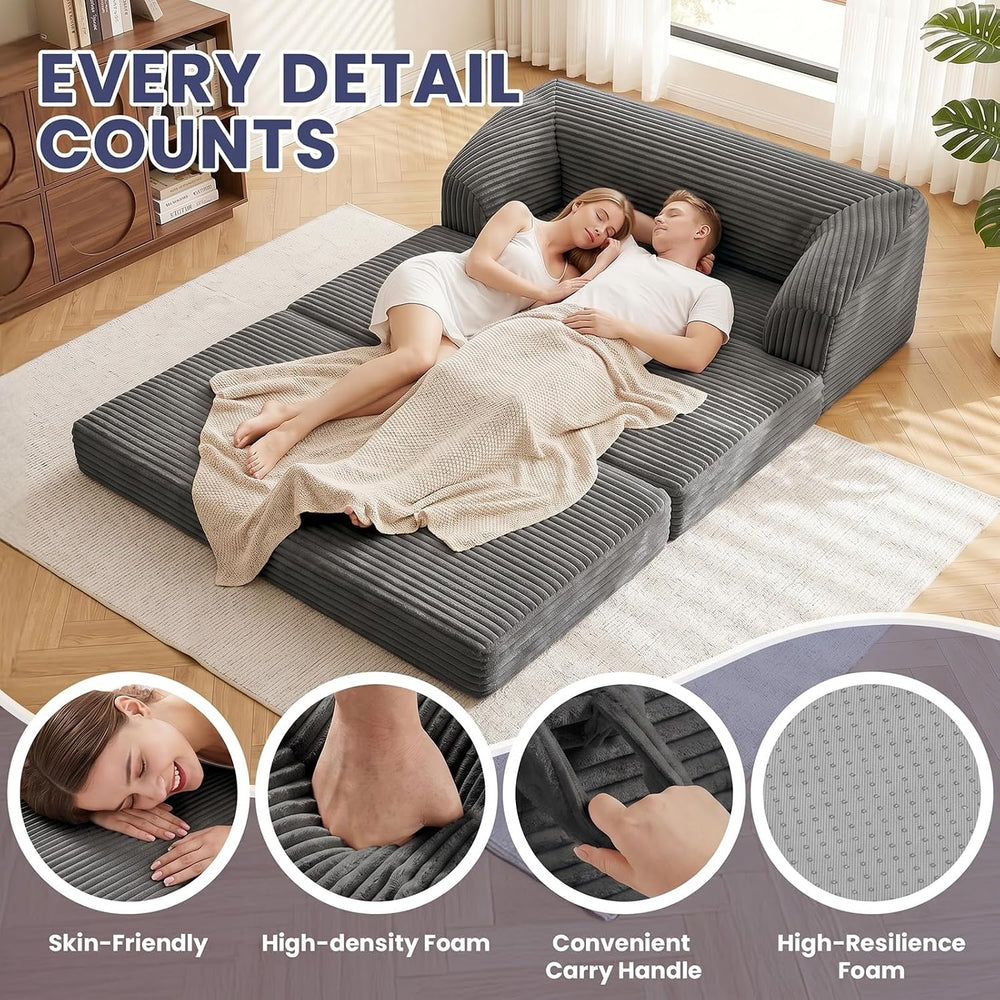 Convertible Sofa Bed, 3-in-1 Foldable Loveseat Couch with Armrest, Corduroy F...